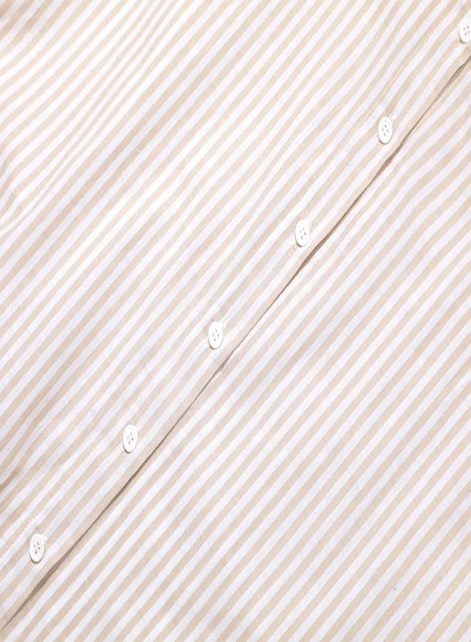 utcoco Womens Striped Long Sleeve Dress Casual Loose Button Down Cotton Maxi Shirt Dress (Large, Khaki) - Image 5